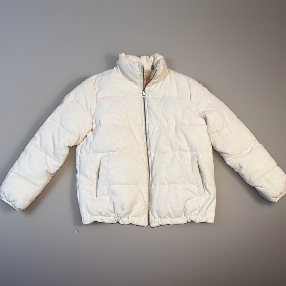 Levi's Women Jacket L Cream Puffer Jacket Zipper Corduroy